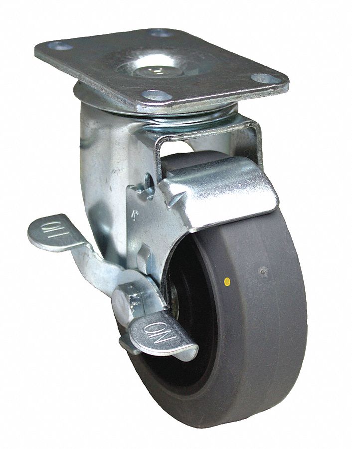 GRAINGER APPROVED Standard Plate Caster, Swivel, Rubber, 300 lb, 4 in