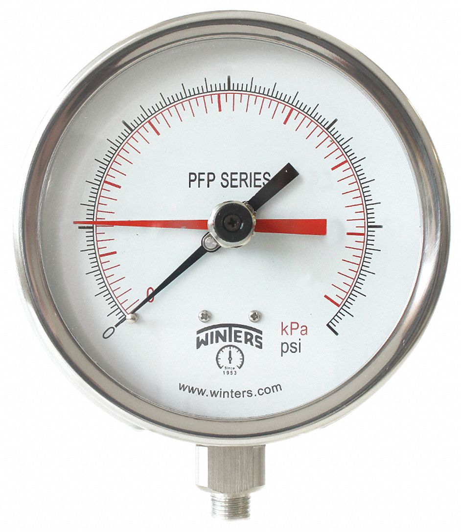 WINTERS, Back Flange, 0 to 200 psi, PanelMount Pressure Gauge 491C28PFP713DRY45BFMAXI45