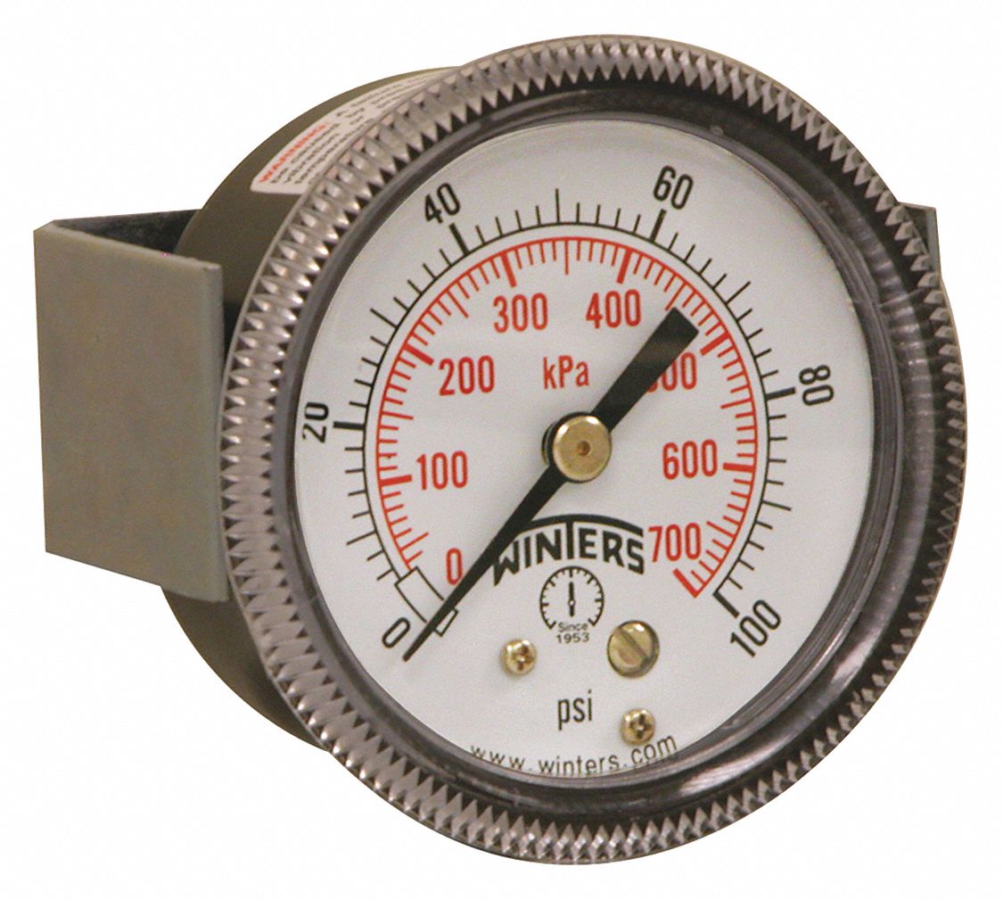 WINTERS INSTRUMENTS Pressure Gauge, 0 to 100 psi Range, 1/8 in NPT