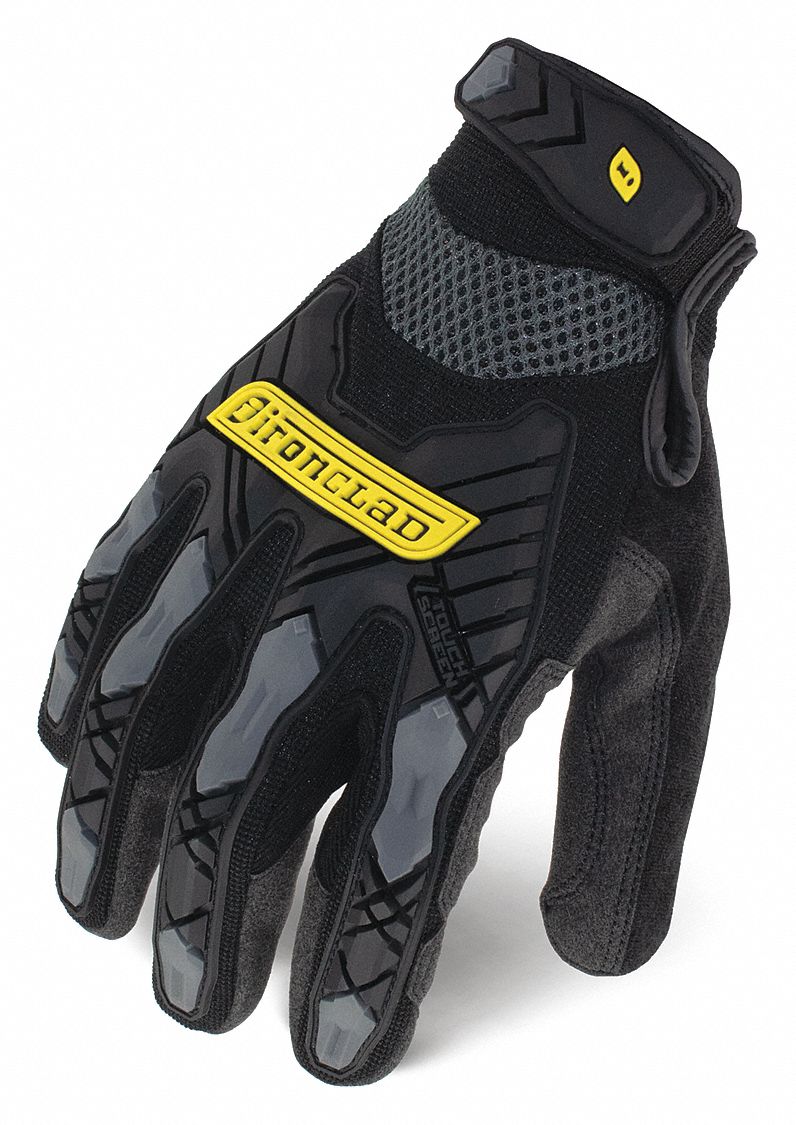 IRONCLAD Impact Resistant Touchscreen Gloves, Nylon Palm Material, M, Black, Full Finger, 1 PR