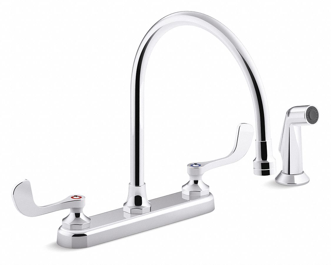 KOHLER Chrome, Gooseneck, Kitchen Sink Faucet, Manual Faucet Activation