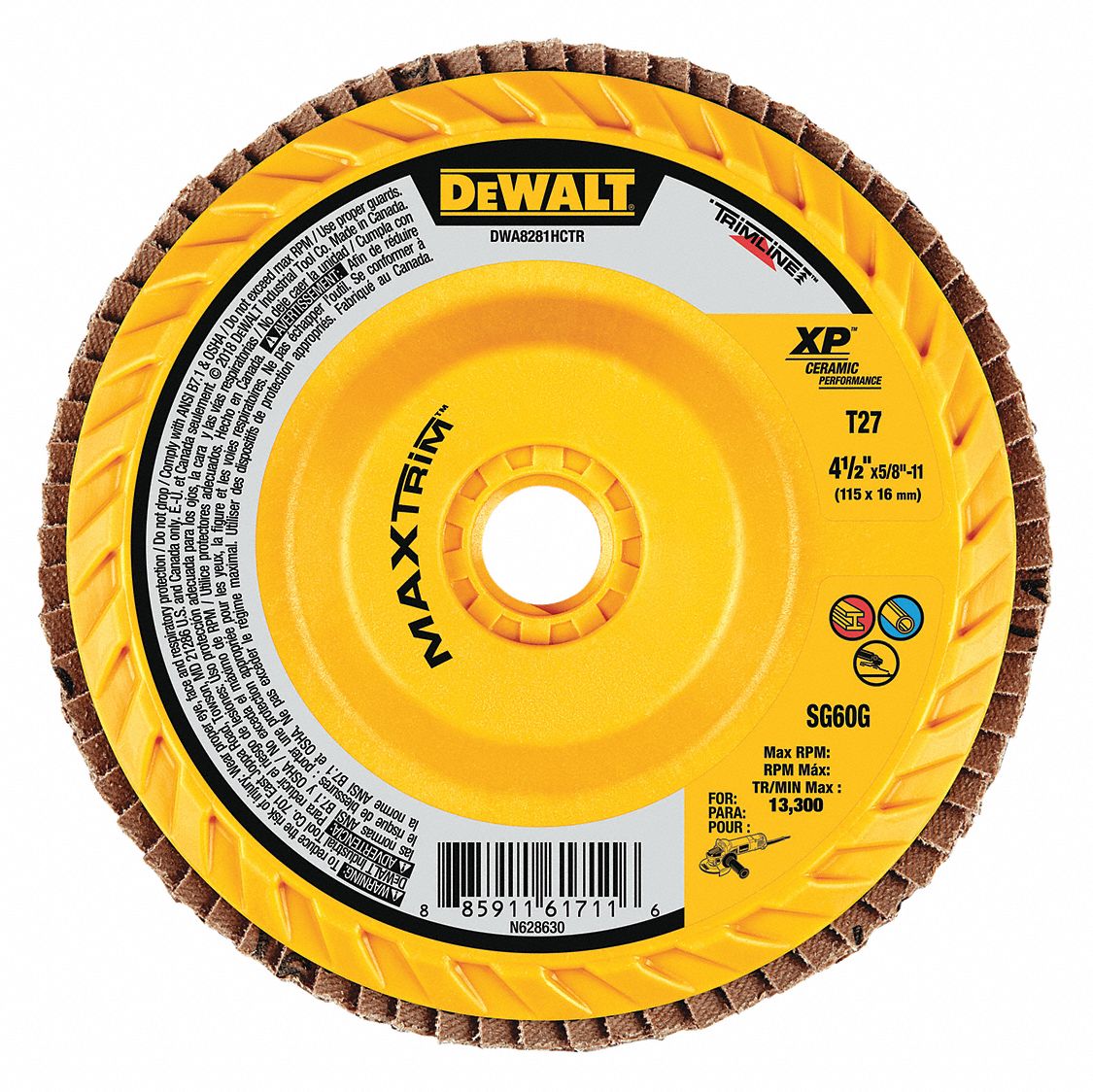 DEWALT Type 27, Flap Disc, Ceramic, 4 1/2 in Disc Diameter, 80 Abrasive