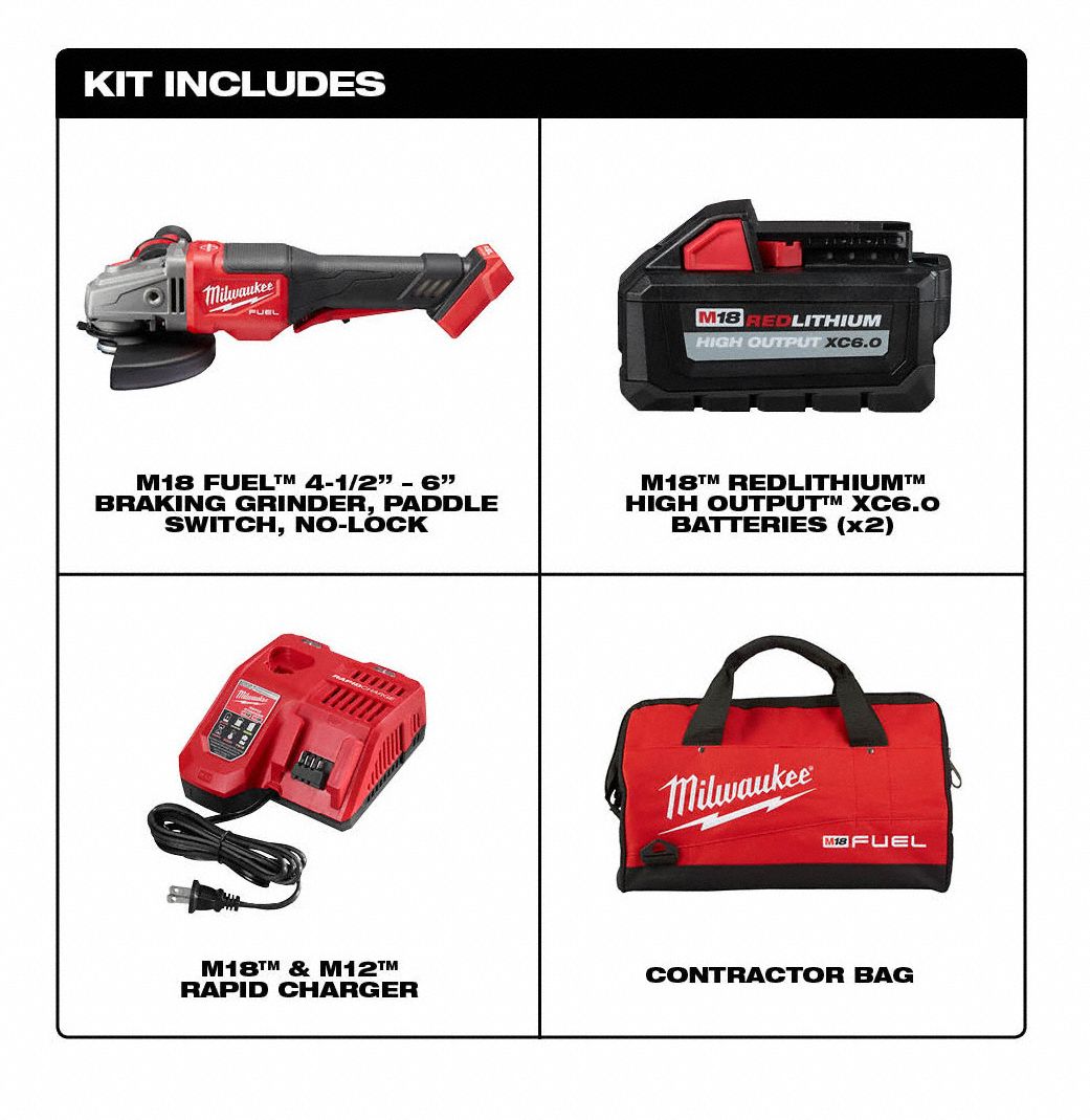 MILWAUKEE Cordless, Cordless Angle Grinder Kit, 6 in Wheel Diameter