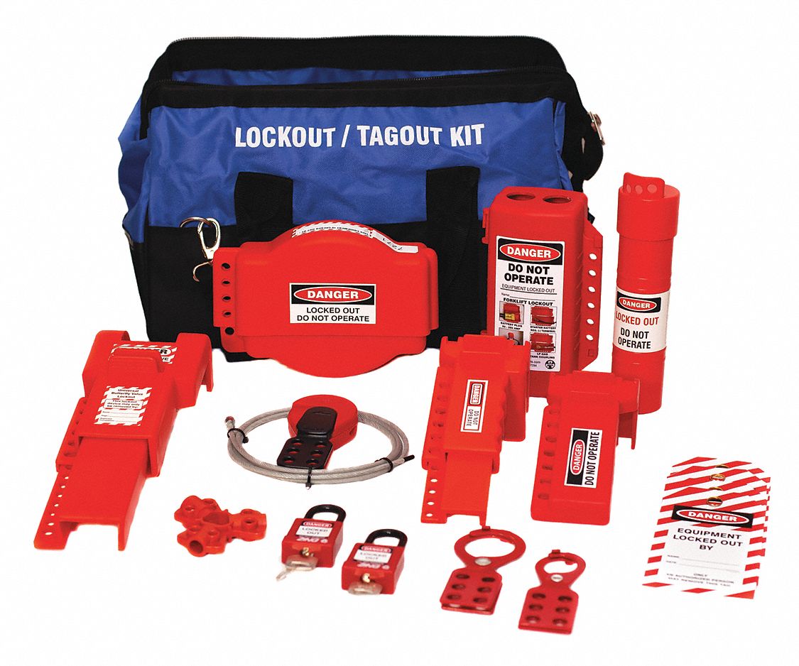 ZING Portable Lockout Kit, Filled, Valve Lockout, Bag, Black, Blue, Red