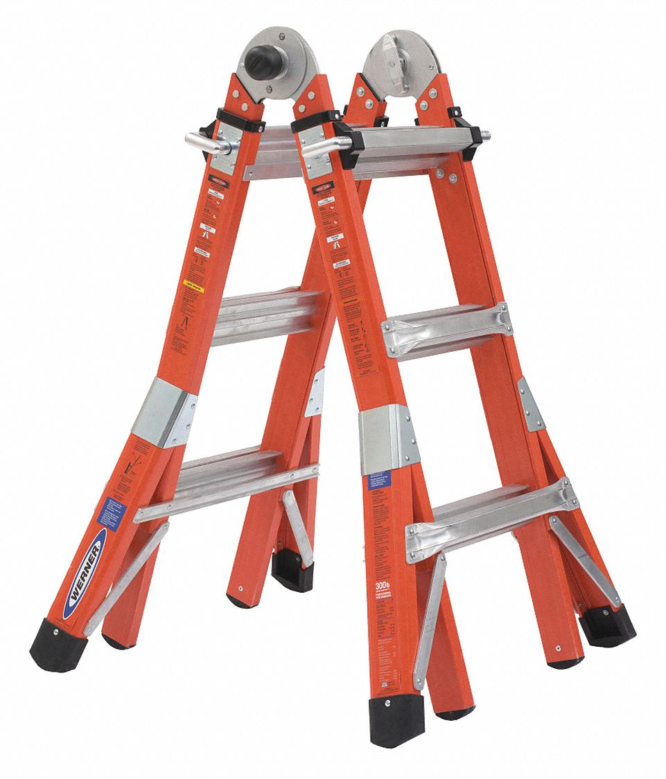 WERNER, 11 ft Extended Ladder Ht, 3 to 5 ft, Multipurpose Ladder