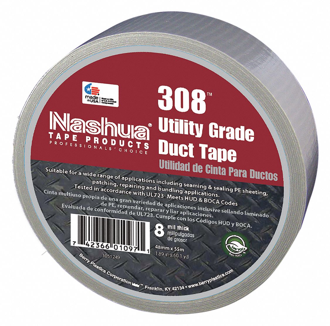 NASHUA Duct Tape Grade Industrial, Number of Adhesive Sides 1, Duct