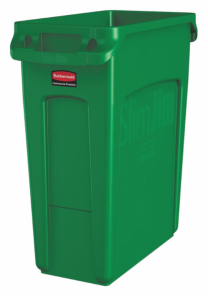 RUBBERMAID COMMERCIAL PRODUCTS 16 gal Rectangular Trash Can, Plastic, Green 49AJ481955960