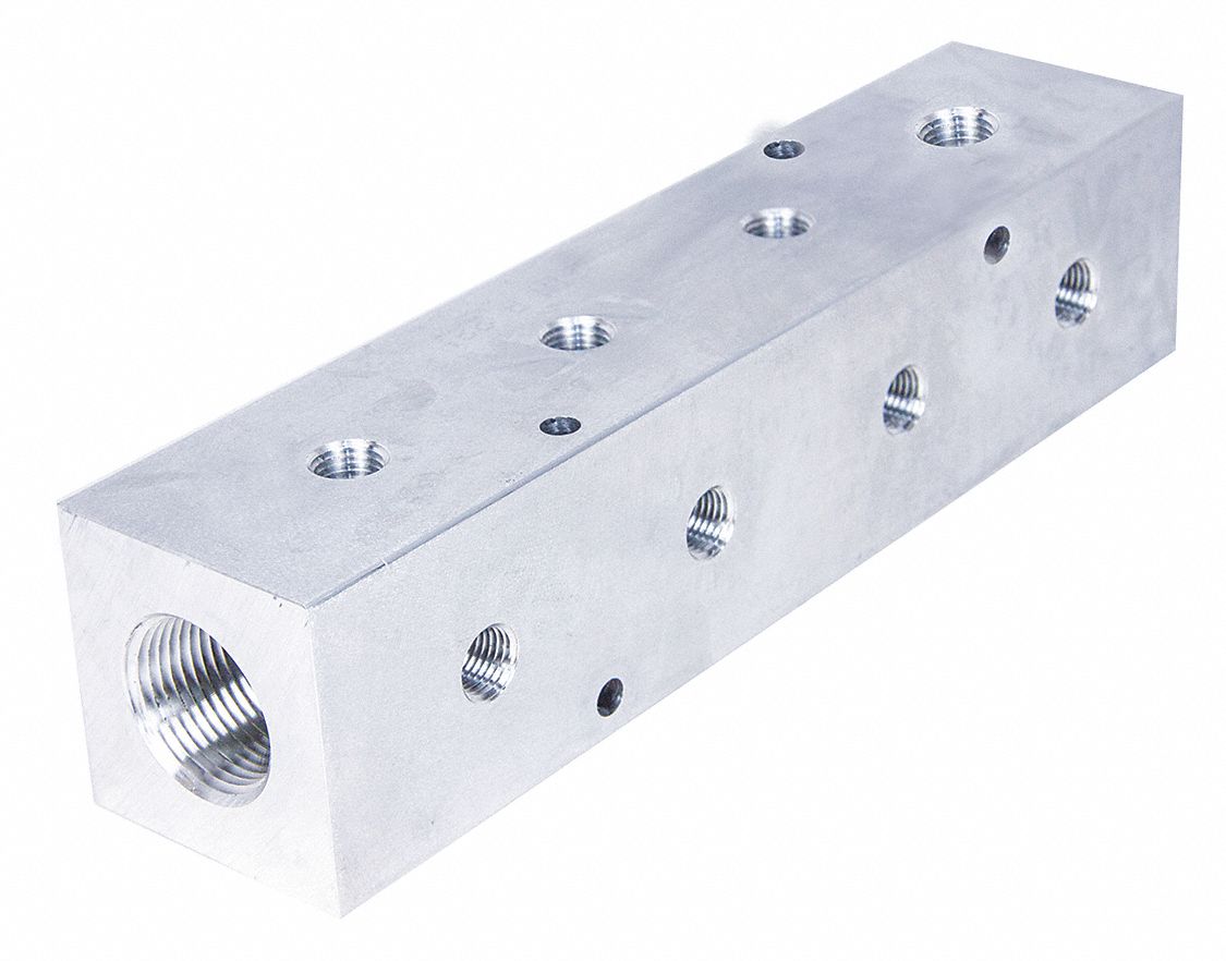 RightAngle, 6061 Aluminum, Manifold 49AV86M40750490 Grainger