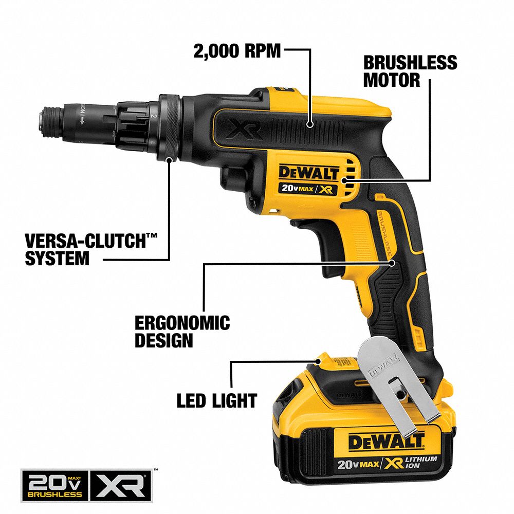 DEWALT Screw Gun Kit, Cordless, 1/4 in Hex Drive Size, 2,000 RPM