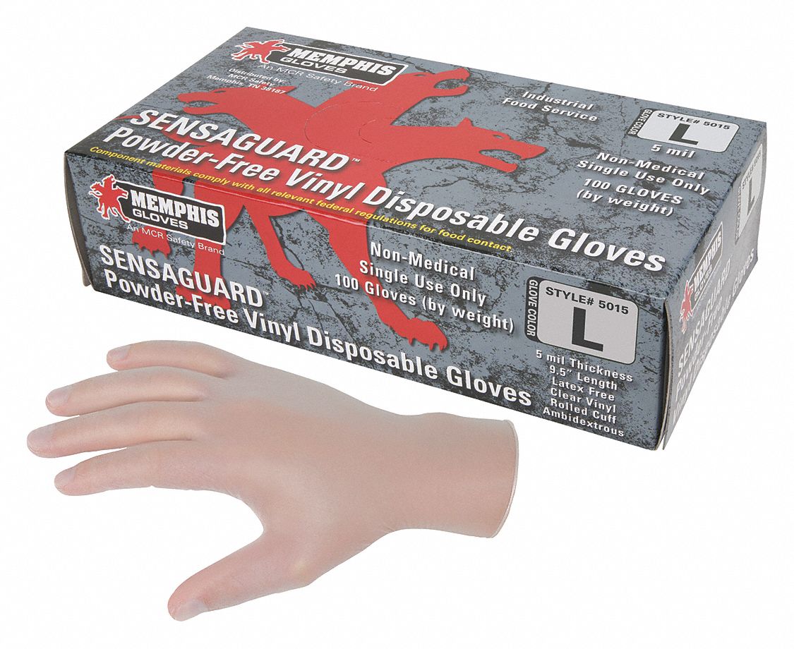 MCR SAFETY Vinyl, Disposable Gloves, XL, PowderFree, 6.0 mil Palm Thickness 49DA555015XL