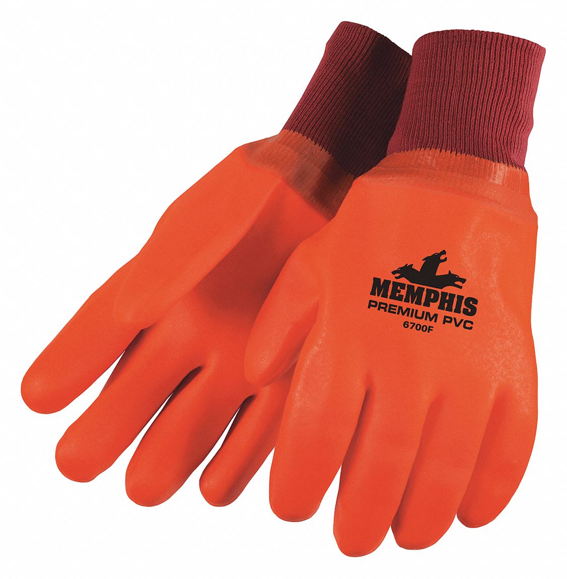 MCR SAFETY PVC Chemical Resistant Gloves, L, 12" Glove Length, Orange