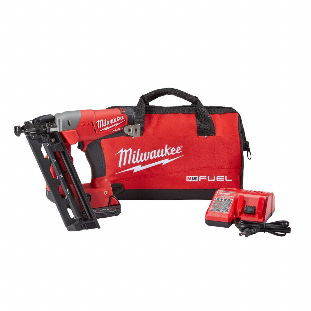 MILWAUKEE Nail Gun, Cordless, 18V DC, Strip Collation Style, Adhesive