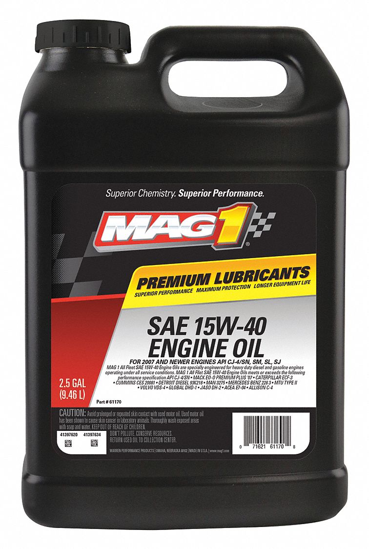 MAG 1 Conventional, Diesel Engine Oil, 2.5 gal, 15W40, For Use With