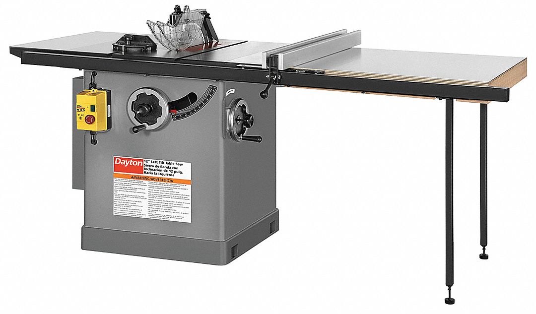 DAYTON Table Saw, Stand Type, 12 in Blade Dia., 5/8 in, 1 in