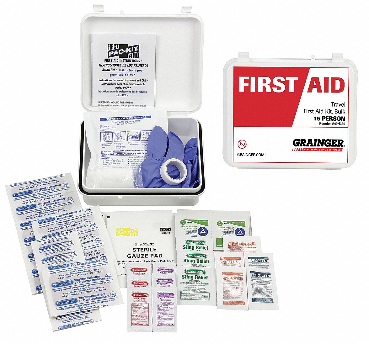 Travel, 15 People Served per Kit, First Aid Kit 49H36954626 Grainger