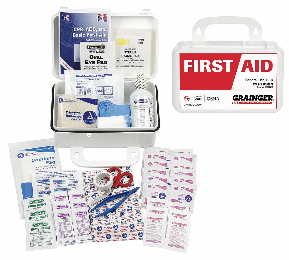 GRAINGER APPROVED First Aid Kit, Kit, Plastic, Industrial, 25 People
