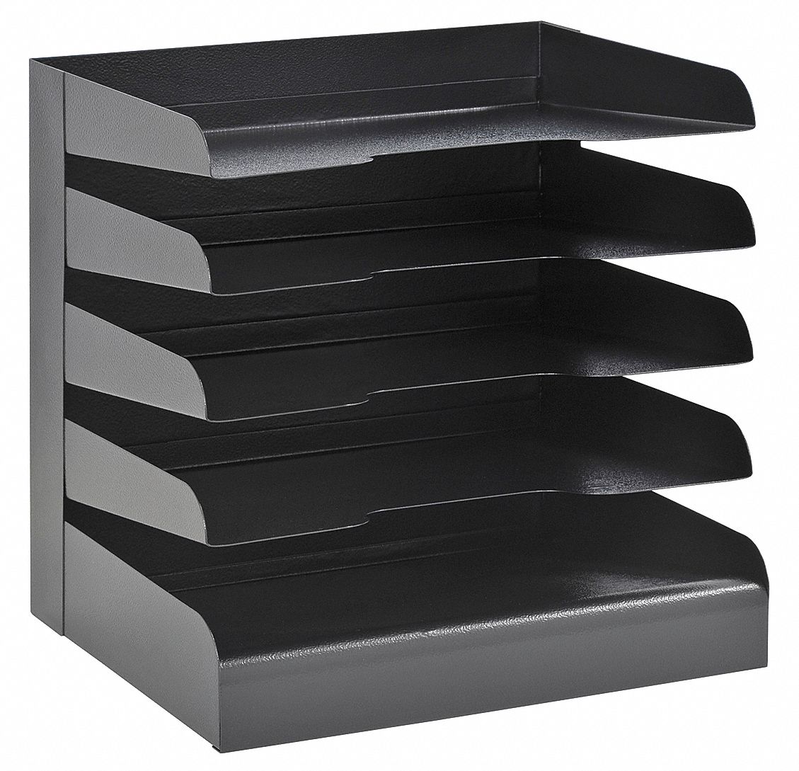 BUDDY PRODUCTS Letter Tray, Steel, Black, 5 Comp 49J38704054 Grainger