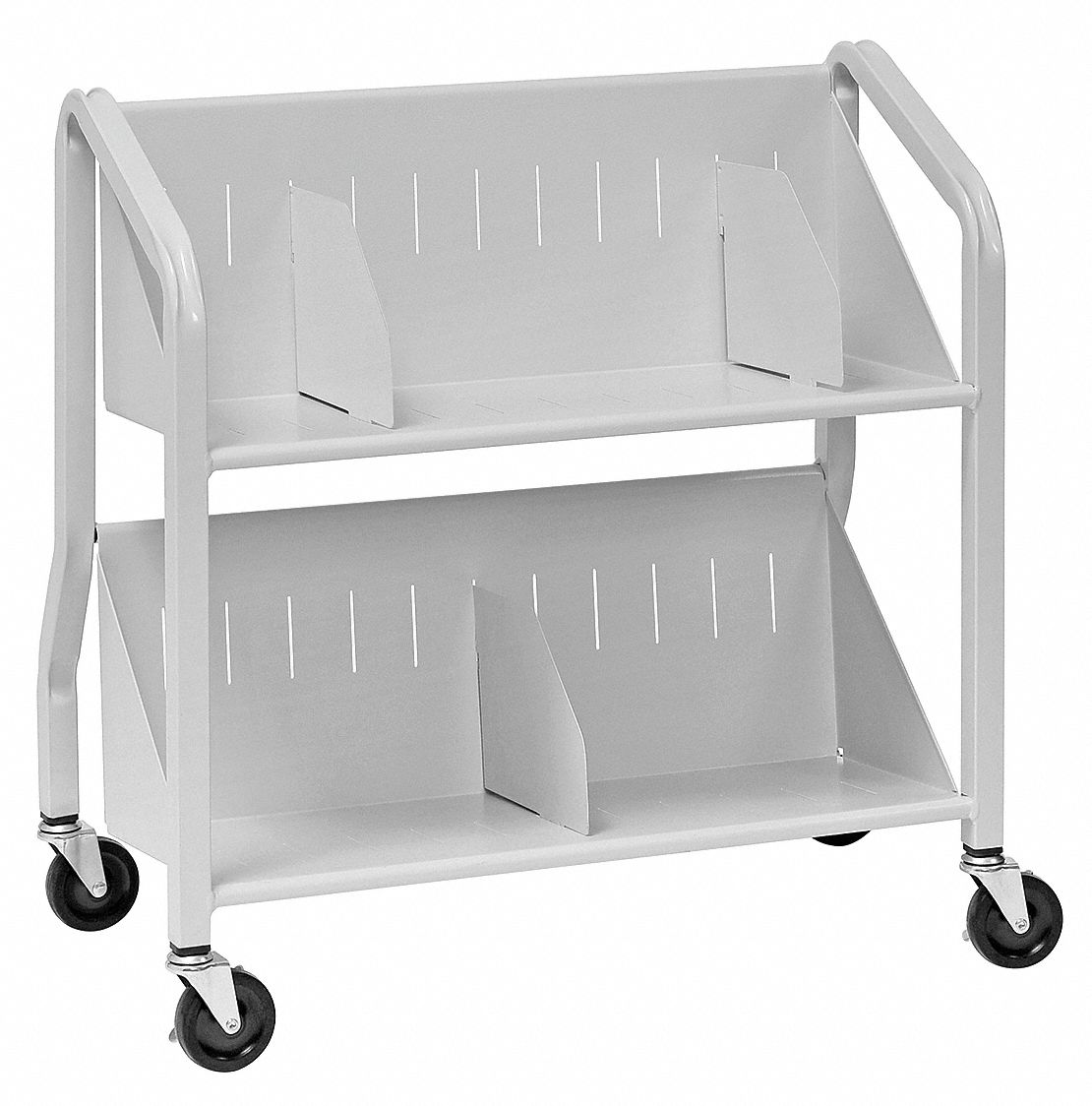 BUDDY PRODUCTS Welded Steel Book Cart with 2 Sloped Shelves, Silver