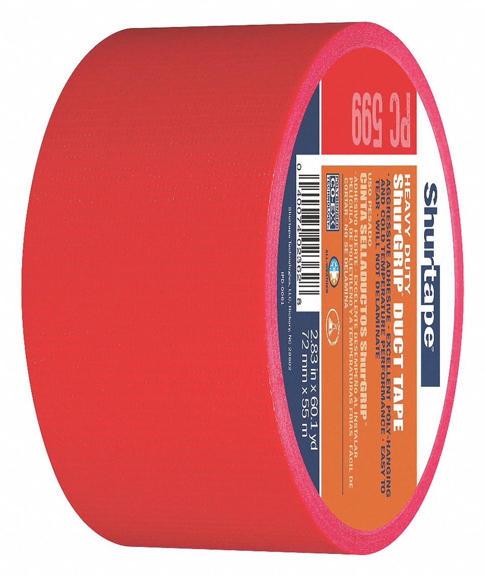 SHURTAPE, PC 599, Duct Tape 49JR15PC 009 RED72mm x 55m16 rls/cs Grainger