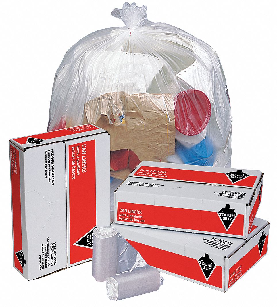 TOUGH GUY Trash Bags, 16 gal., Clear, PK1000 49P43049P430 Grainger