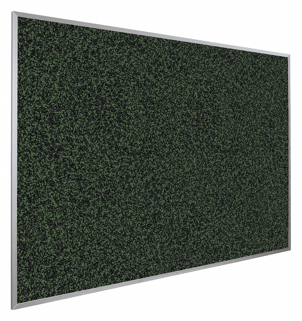 BESTRITE Bulletin Board 48 in Ht, 96 in Wd, Green, Silver, Mounting Hardware, Recycled Rubber