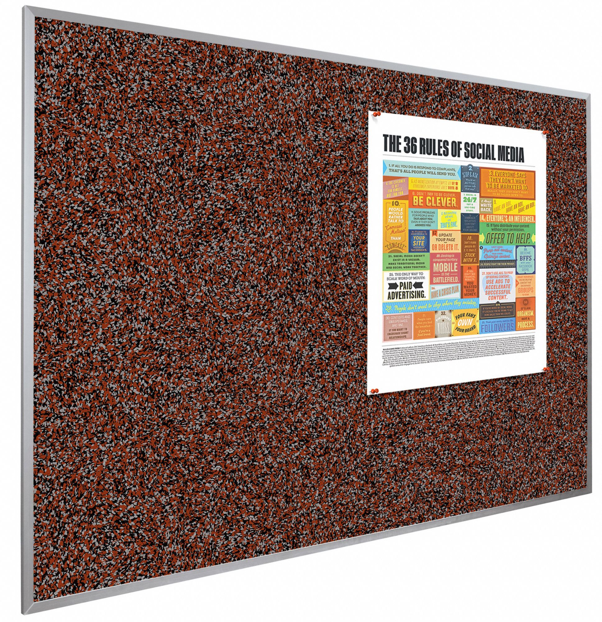 BESTRITE Bulletin Board 48 in Ht, 144 in Wd, Red, Silver, Mounting Hardware, Recycled Rubber