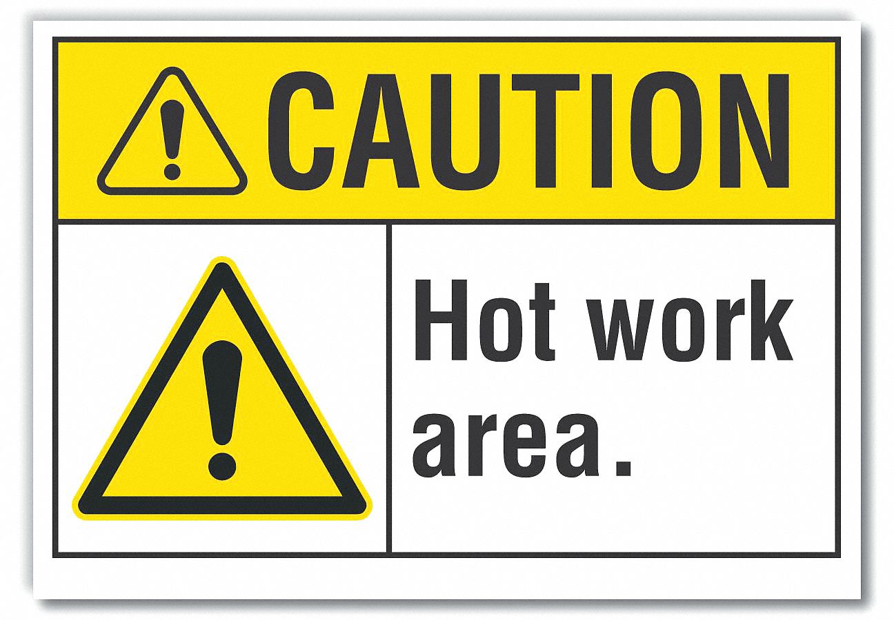 LYLE Caution Sign, Sign Format ANSI/OSHA Format, Hot Work Area., Sign