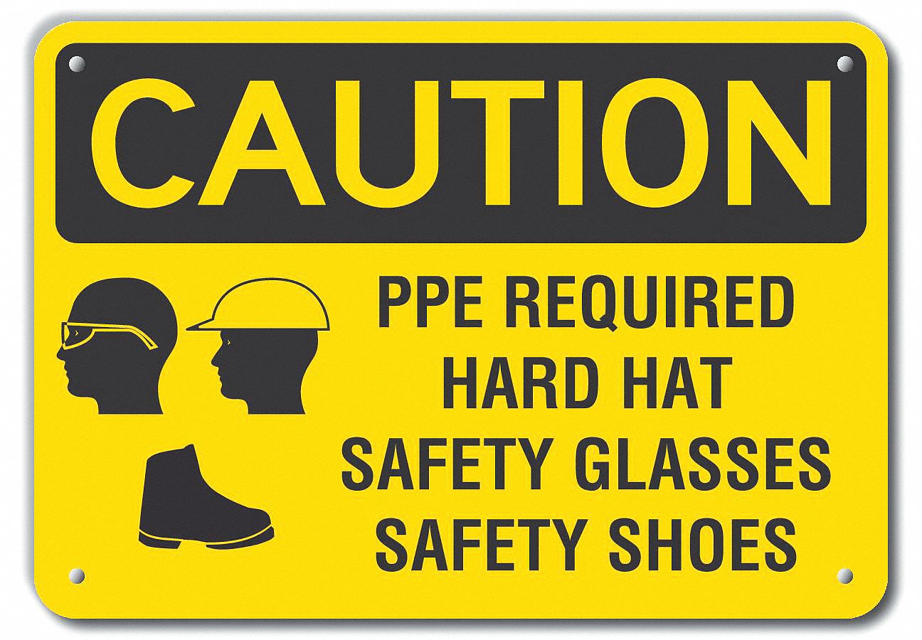LYLE Caution Sign, PPE Required Hard Hat Safety Glasses Safety Shoes