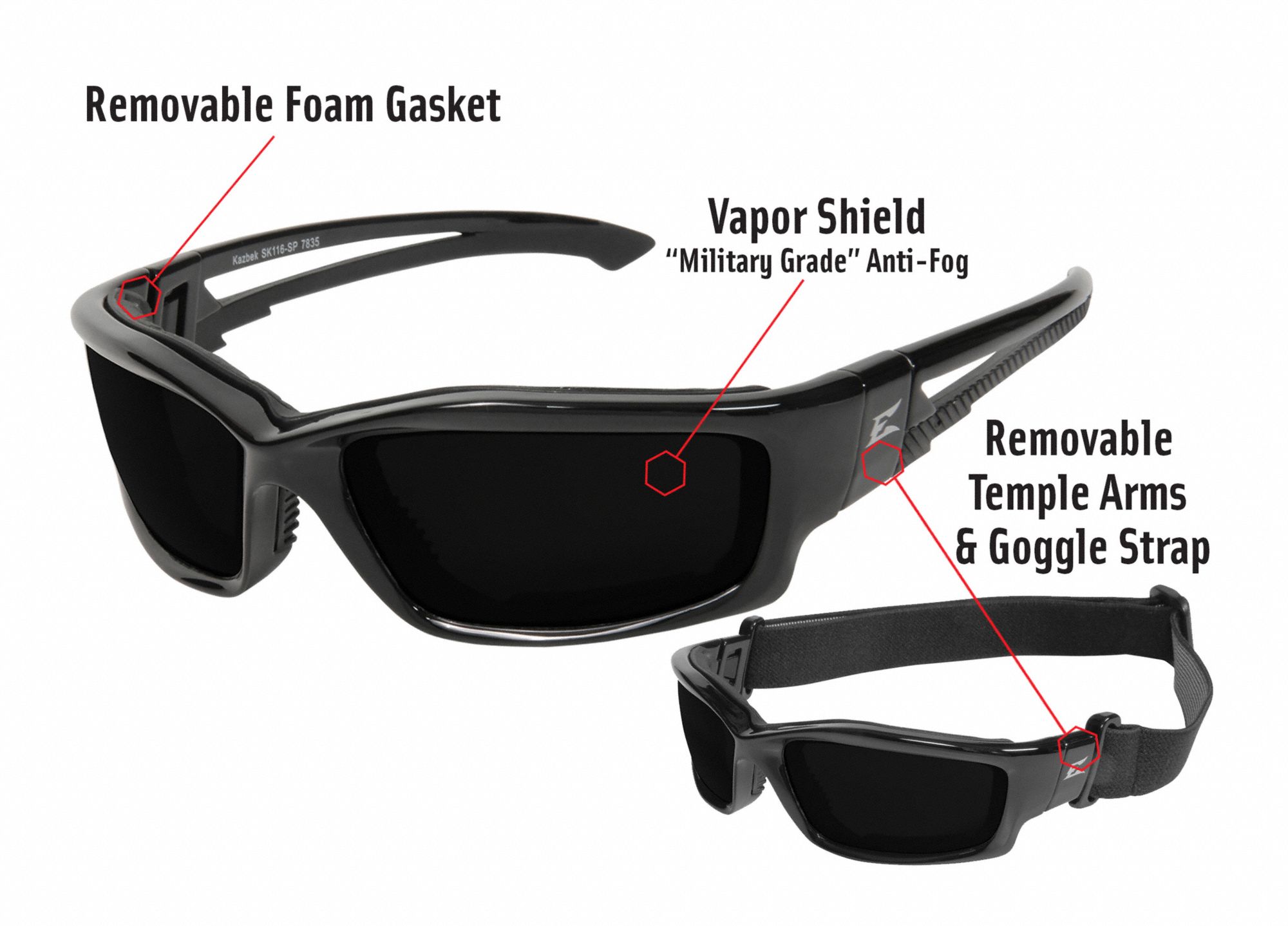 EDGE EYEWEAR Kazbek AntiFog, ScratchResistant Safety Glasses , Smoke