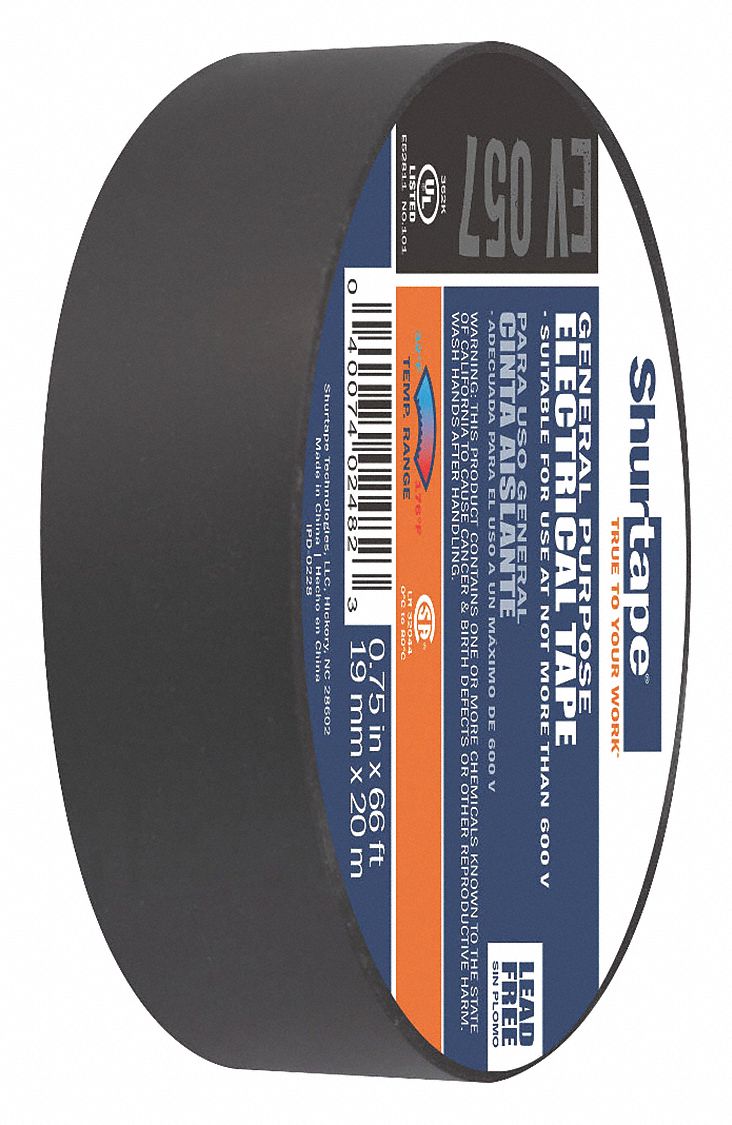 SHURTAPE PVC Electrical Tape, Rubber Tape Adhesive, 7.0 mil Thick, 3/4