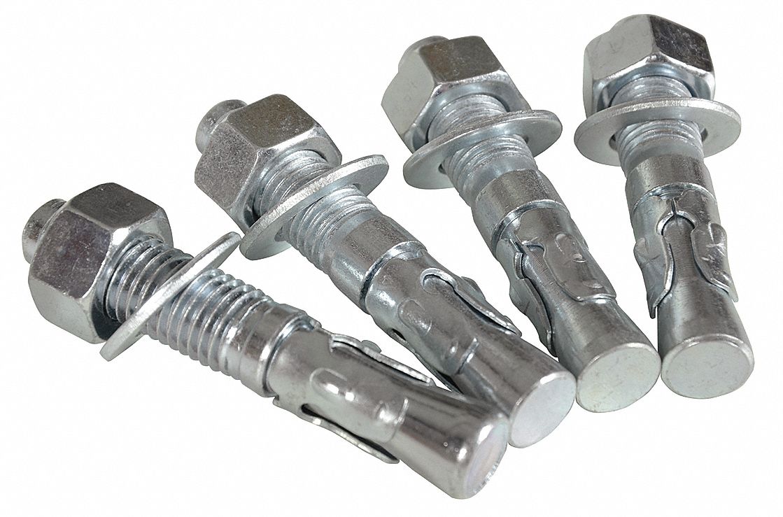 VESTIL Zinc Plated Steel Wedge Anchors, Silver, 4 PK 49Y449AS344