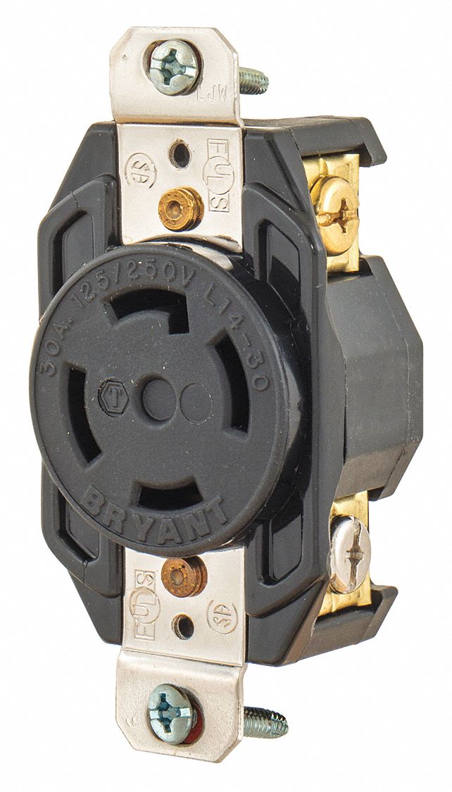 BRYANT Black Locking Receptacle, 30 Amps, 125/250V AC Voltage, NEMA