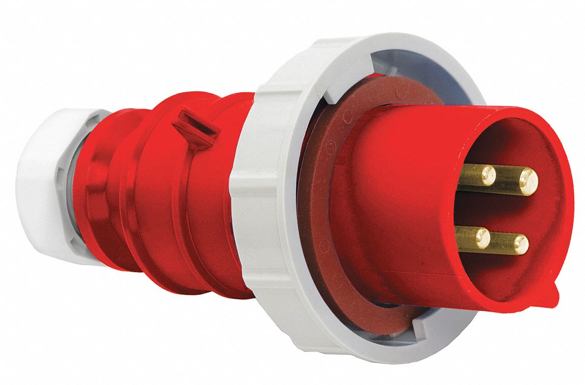 BRYANT 30 Amp, 3Phase Nylon Watertight Pin and Sleeve Plug, Red