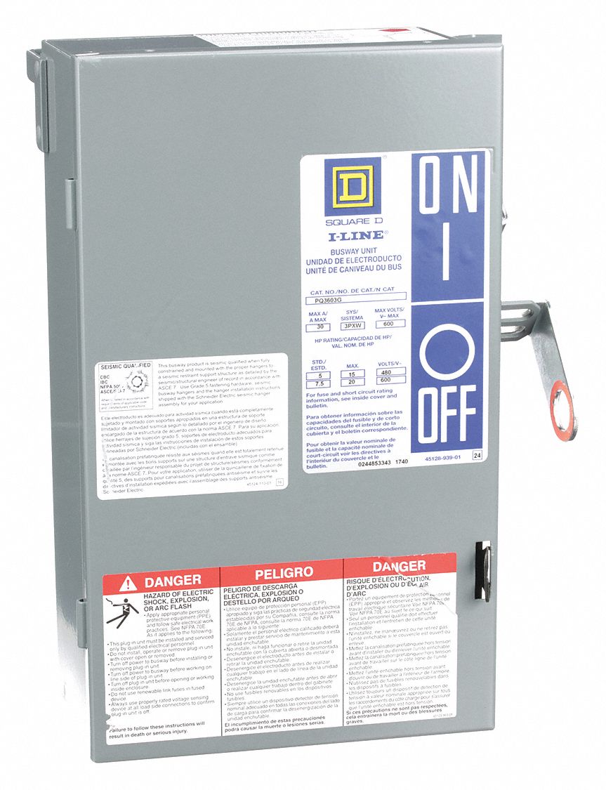 SQUARE D Floor Operable Disconnect, 600VAC Voltage, 30 Amps, Phase/Wire