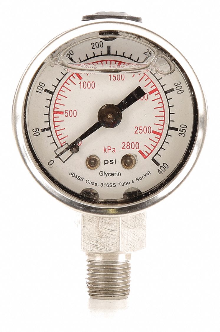 GRAINGER APPROVED Pressure Gauge, 0 to 2800 kPa, 0 to 400