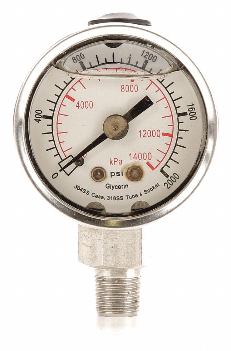 GRAINGER APPROVED Pressure Gauge, 0 to 14,000 kPa, 0 to