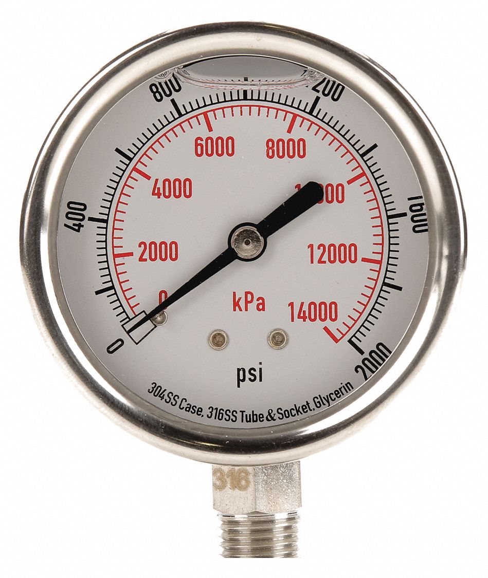 GRAINGER APPROVED Pressure Gauge, 0 to 14,000 kPa, 0 to