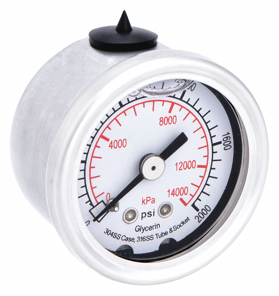0 to 2,000 psi ( 0 to 14,000 kPa ), 1 1/2 in Dial, Commercial Pressure