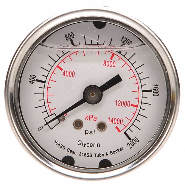 GRAINGER APPROVED Commercial Pressure Gauge 0 to 2,000 psi ( 0 to