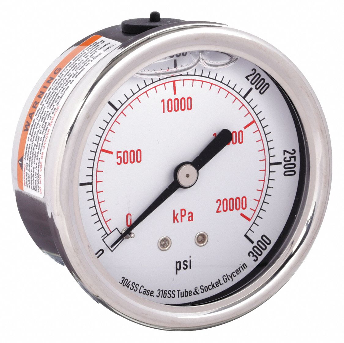 0 to 3,000 psi ( 0 to 20,000 kPa ), 2 1/2 in Dial, Commercial Pressure