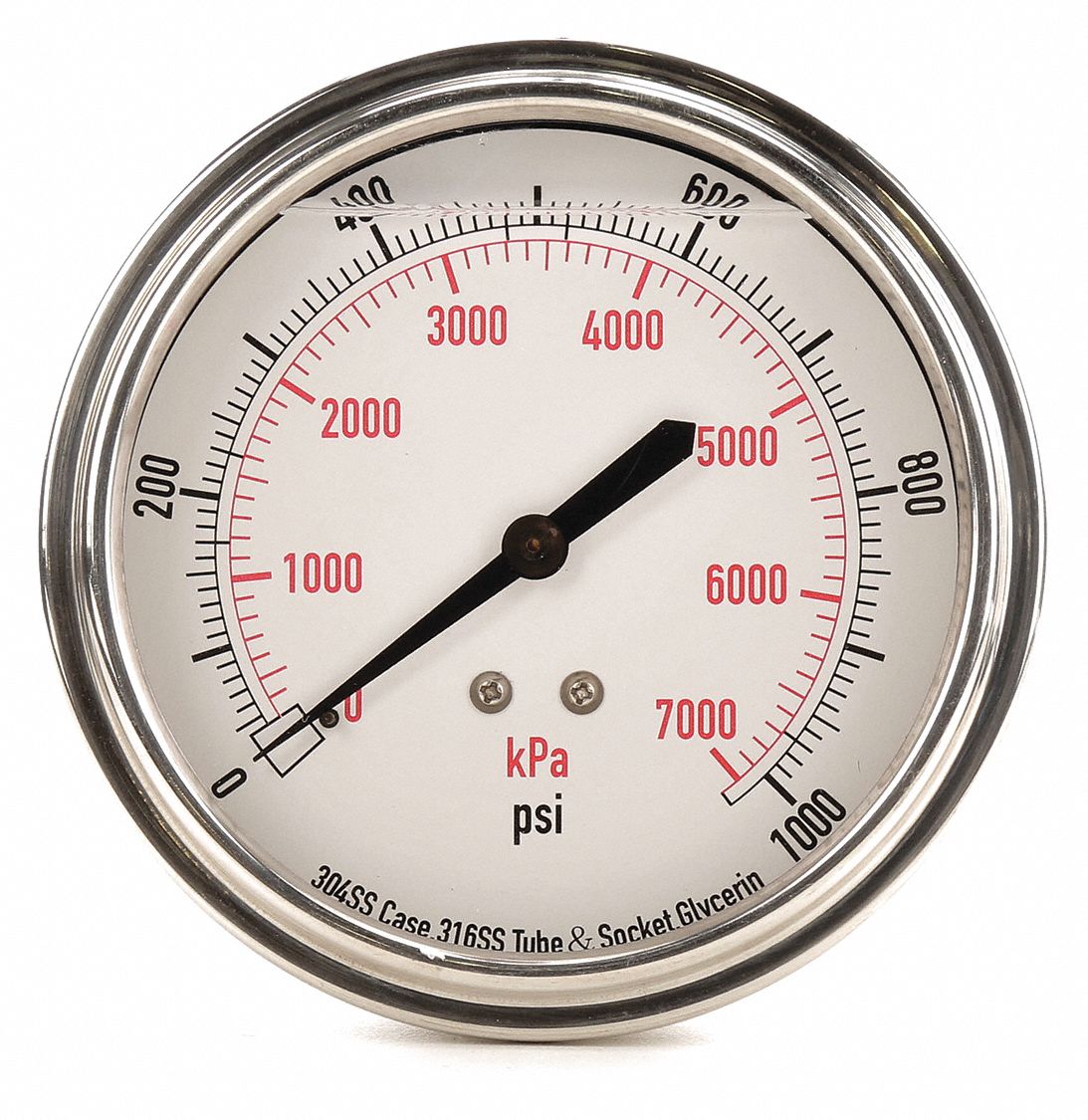 GRAINGER APPROVED Pressure Gauge, 0 to 1000 psi, 0 to 7000 kPa Range, 1