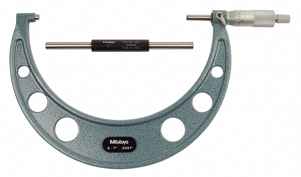 MITUTOYO Ratchet Thimble Mechanical Outside Micrometer, 6 to 7 in Range