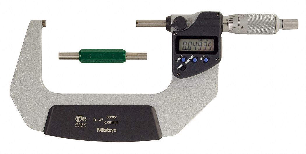 MITUTOYO Ratchet Thimble Digital Micrometer, 3 to 4"/76 to 101mm Range