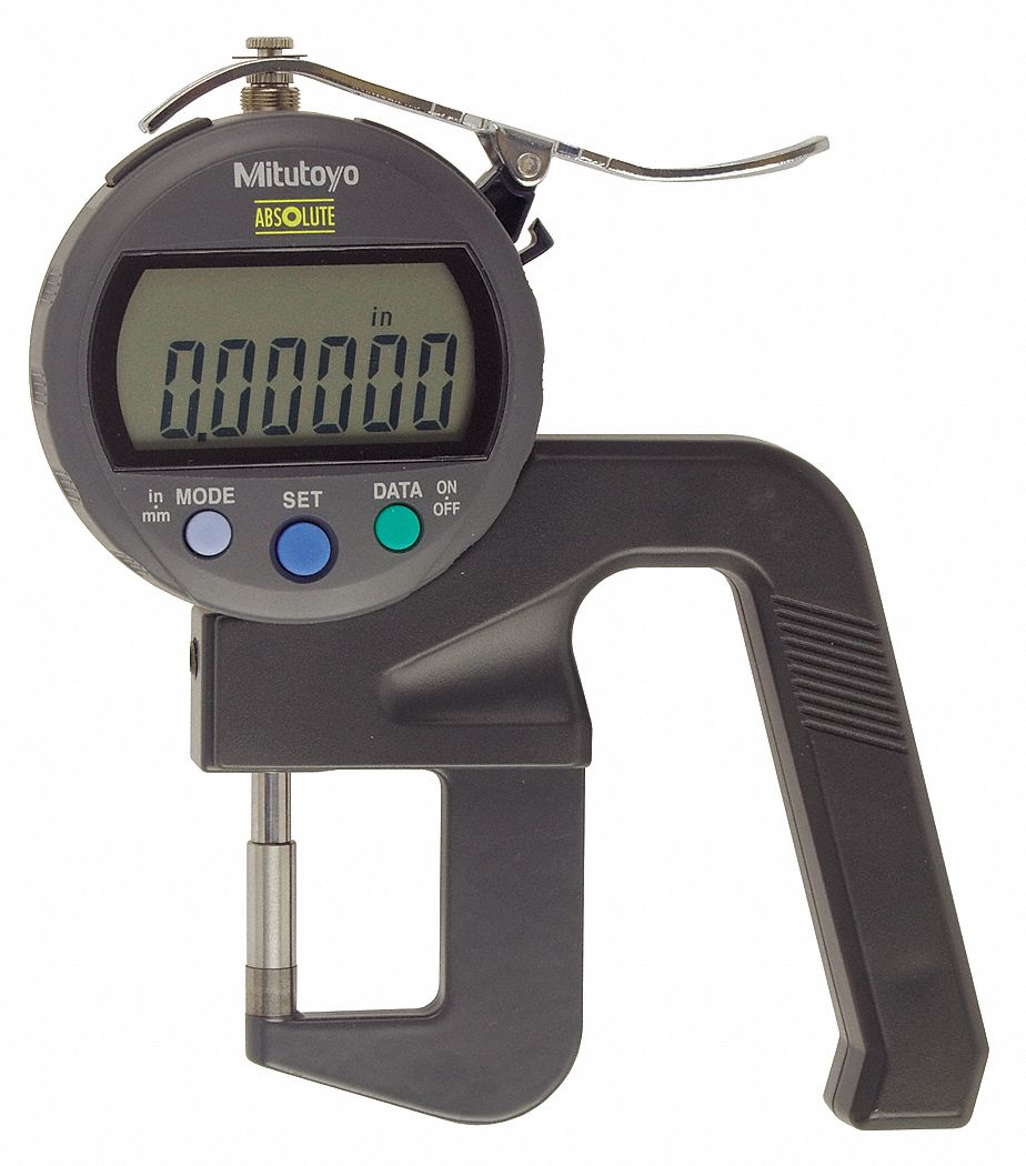 MITUTOYO Digital Thickness Gauge, Range 0 in to 1/2 in, 0 mm to 12 mm, Throat Depth 30 mm