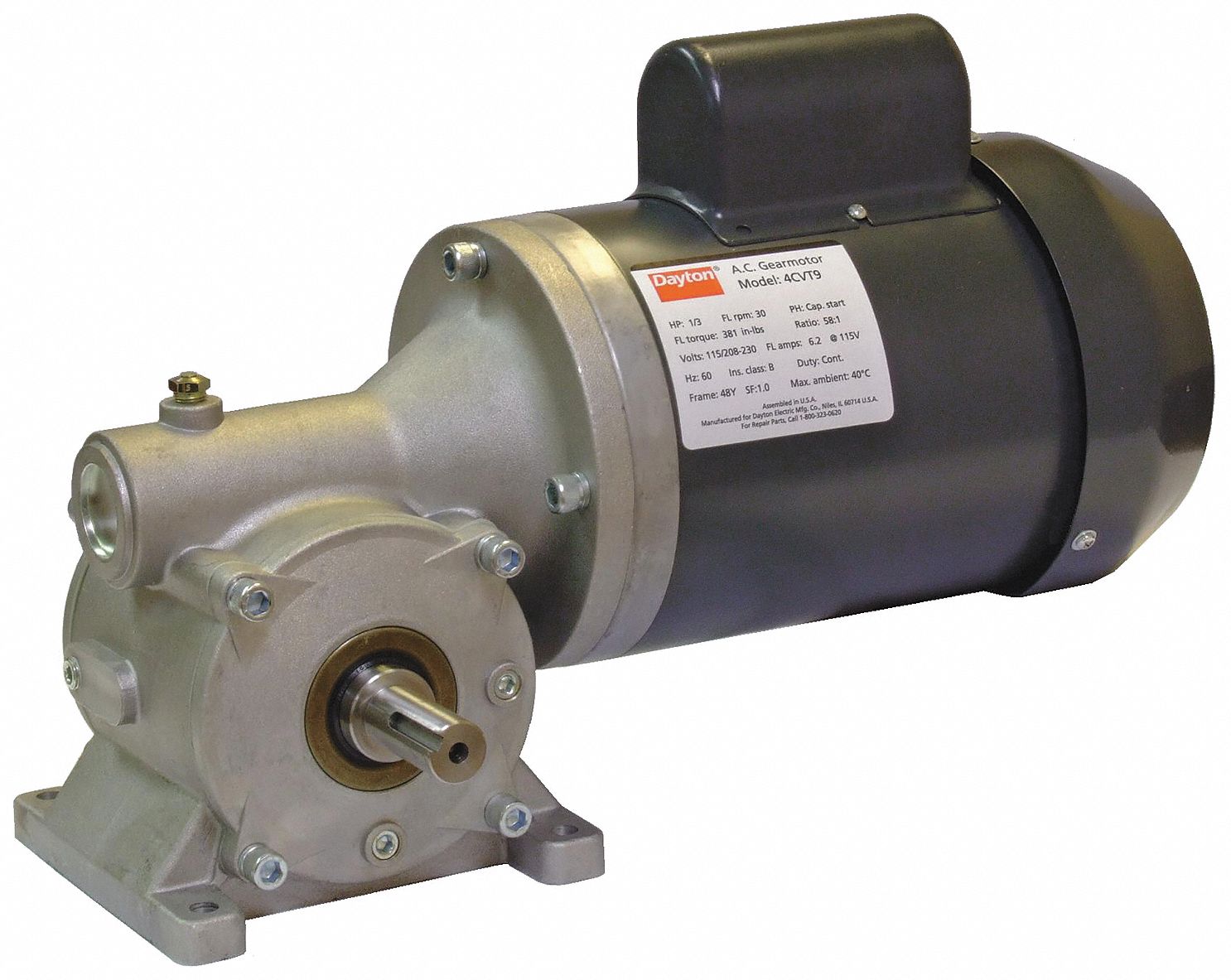 DAYTON AC Gearmotor 100 RPM Nameplate RPM, 163 inlb Max. Torque