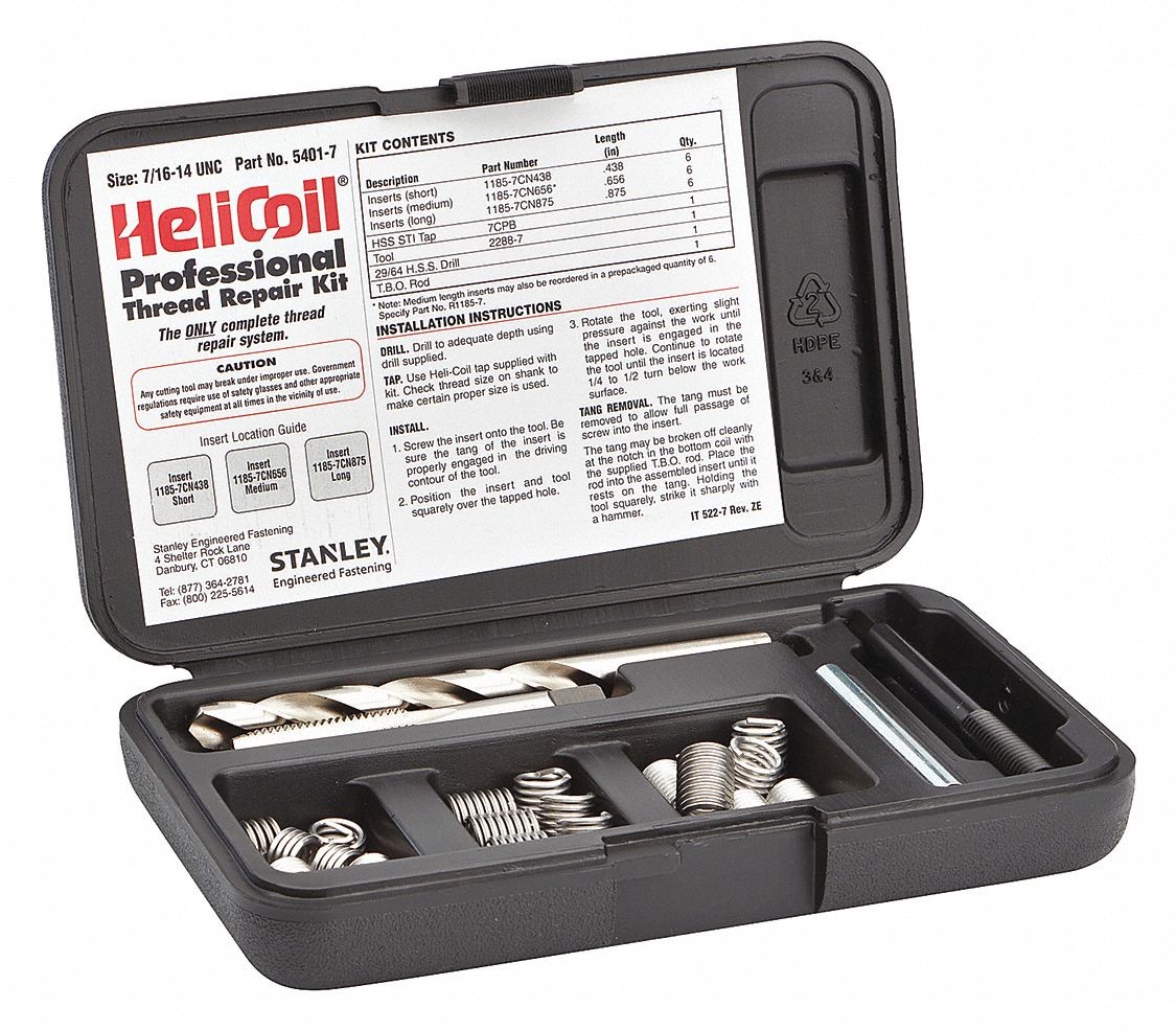 HELICOIL 304 Stainless Steel Thread Repair Kit, 7/16"14 Size, 6 Ea. 0