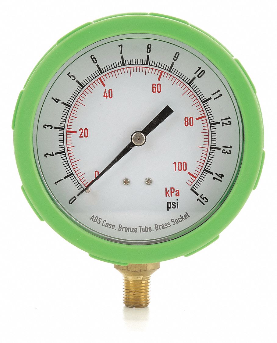 GRAINGER APPROVED Pressure Gauge, 0 to 100 psi, 0 to 700 kPa Range, 1/4