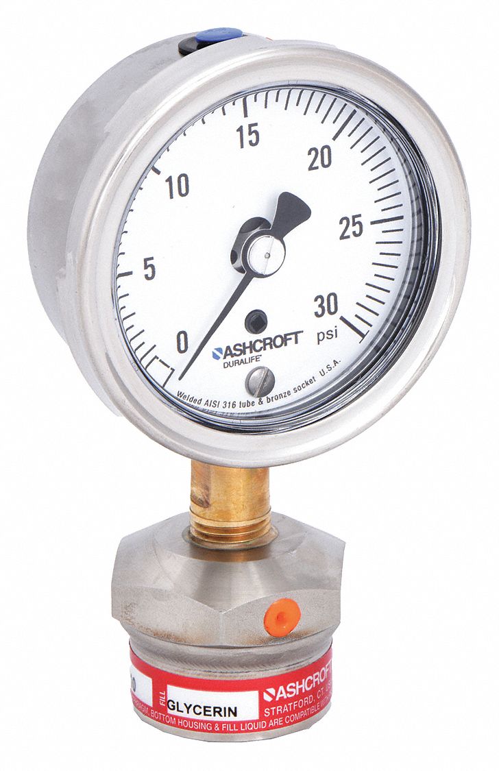 ASHCROFT, 0 to 30 psi, 1009/310315, Pressure Gauge with Diaphragm Seal