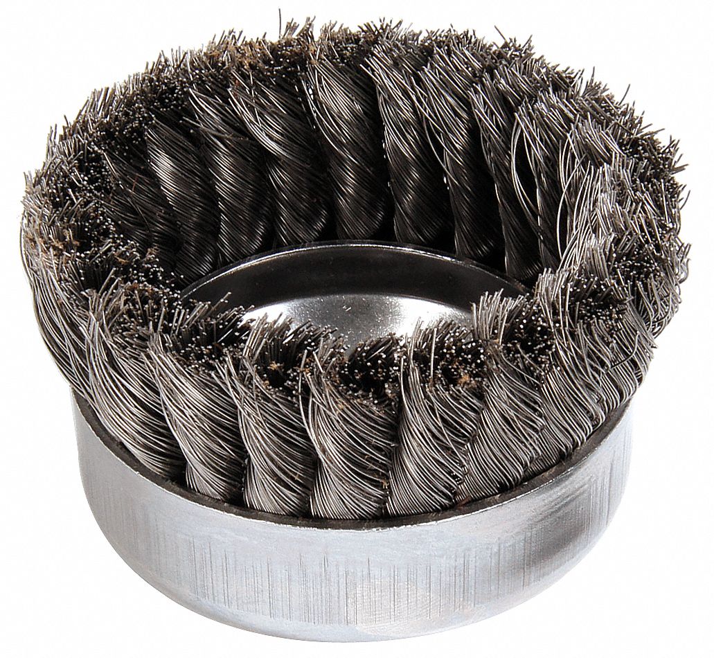 WEILER 4 in Knotted Wire Cup Brush, Arbor Hole Mounting, 0.014 in Wire