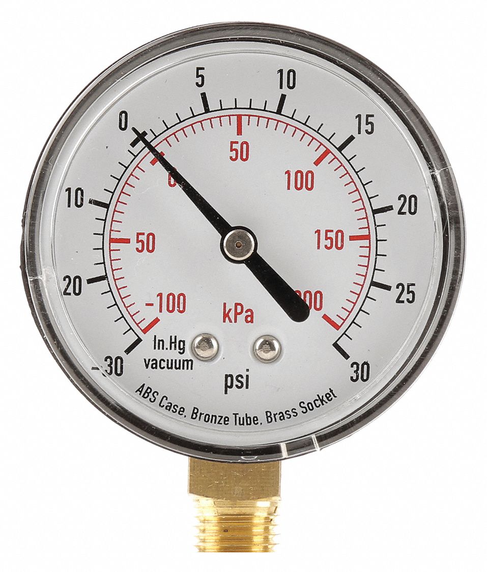 GRAINGER APPROVED Compound Gauge, 100 kPa Vac to 200 kPa